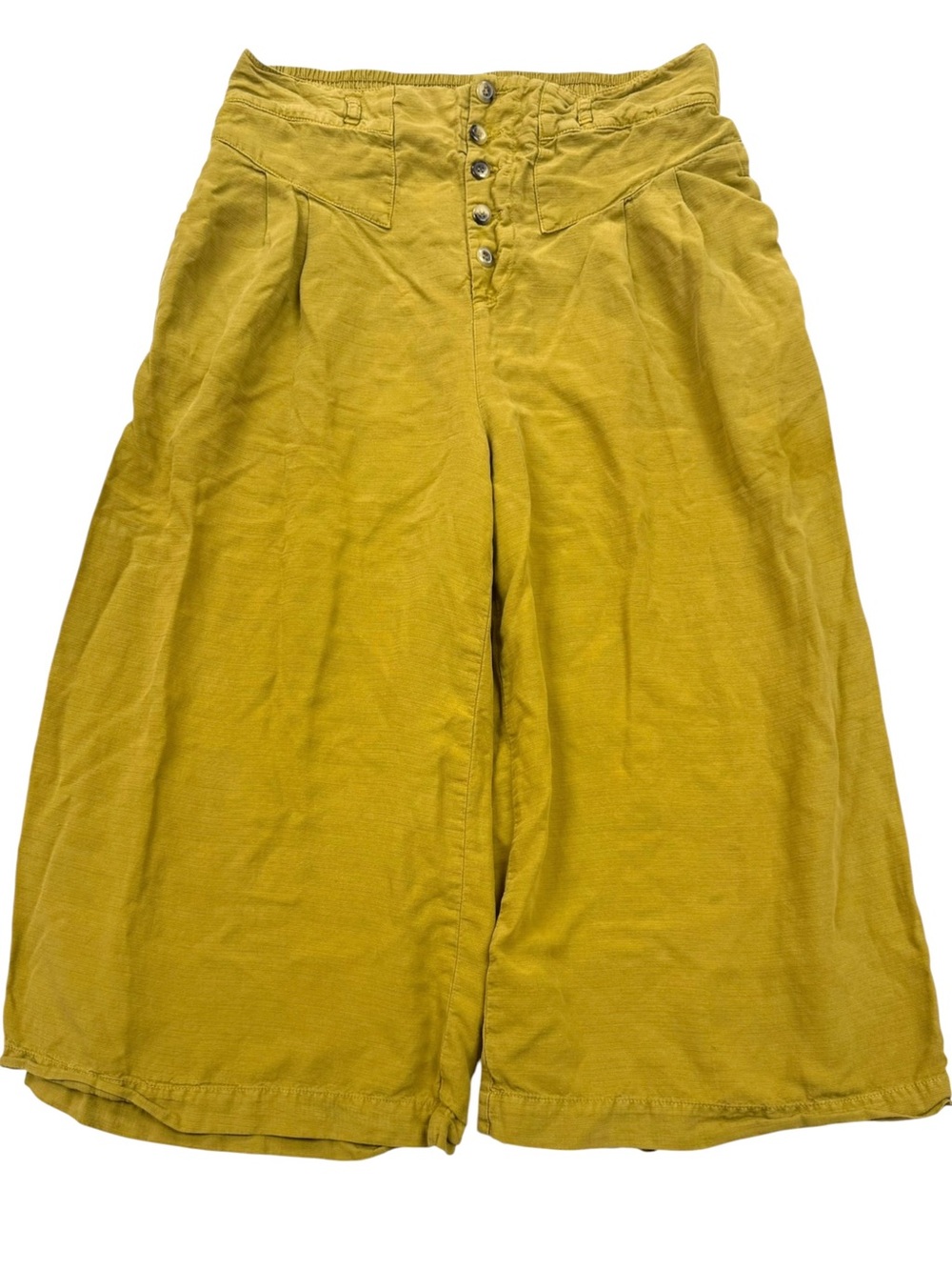 Anthropologie High Rise Wide Leg Gaucho Pants M Mustard Linen Blend